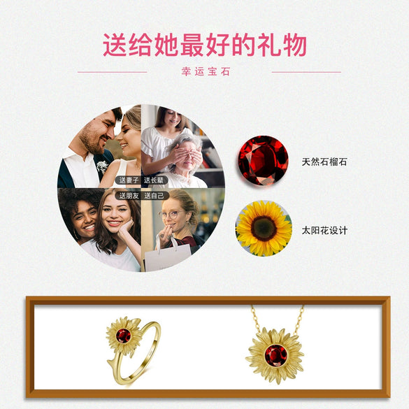 Wholesale Jewelry S925 Sterling Silver Necklace With Natural Garnet And Sunflower Geometric Style Electroplated
