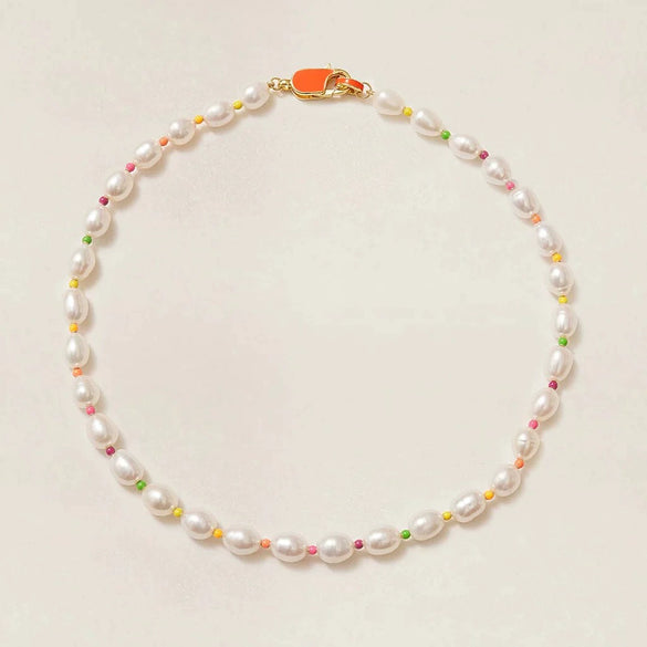 Wholesale Jewelry S925 Sterling Silver Neon Natural Cultured Pearl Dopamine Color Rice Beads Necklace Bracelet