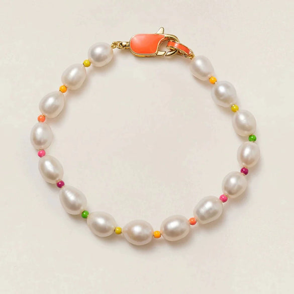 Wholesale Jewelry S925 Sterling Silver Neon Natural Cultured Pearl Dopamine Color Rice Beads Necklace Bracelet