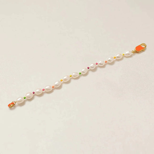 Wholesale Jewelry S925 Sterling Silver Neon Natural Cultured Pearl Dopamine Color Rice Beads Necklace Bracelet