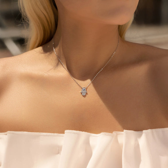 Wholesale Jewelry S925 Sterling Silver Palm Pendant Necklace Electroplating For Women