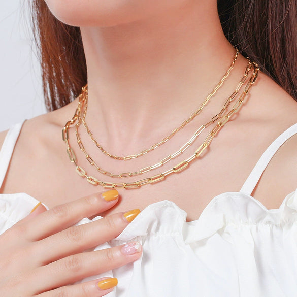 Wholesale Jewelry S925 Sterling Silver Paperclip Chain Geometric Electroplated Necklace