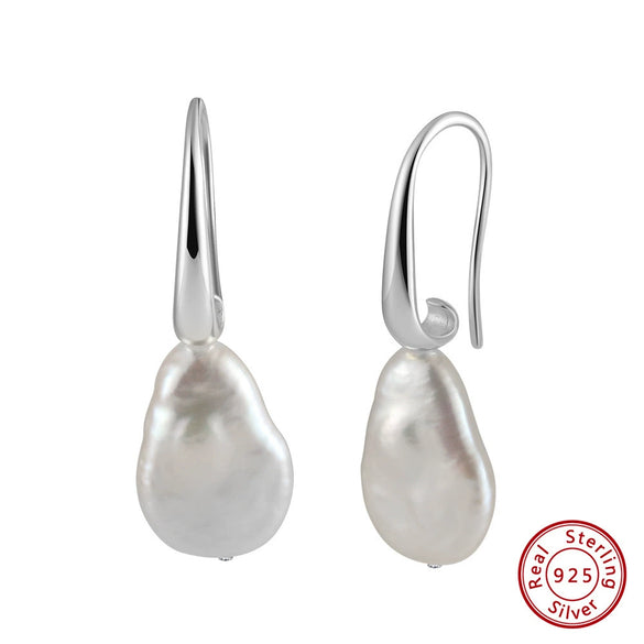 Wholesale Jewelry S925 Sterling Silver Pearl Earrings Baroque Geometric Style Electroplating