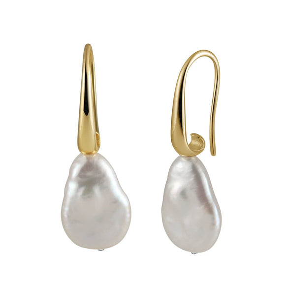 Wholesale Jewelry S925 Sterling Silver Pearl Earrings Baroque Geometric Style Electroplating