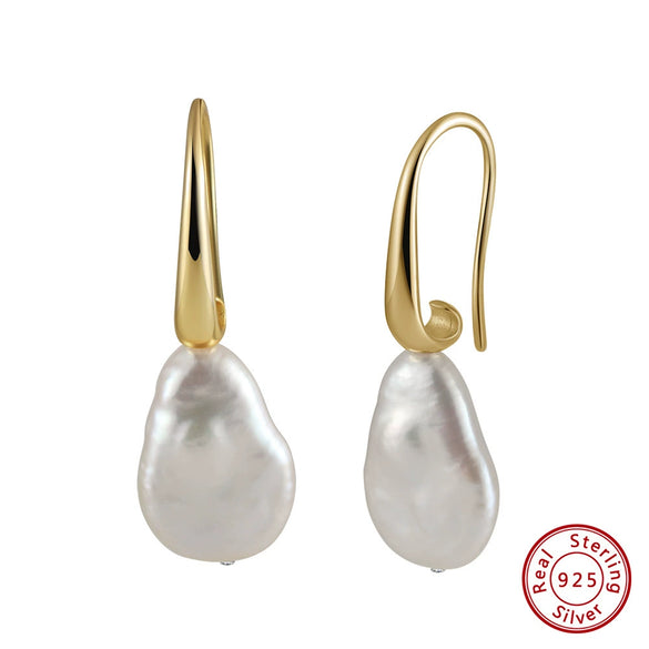 Wholesale Jewelry S925 Sterling Silver Pearl Earrings Baroque Geometric Style Electroplating
