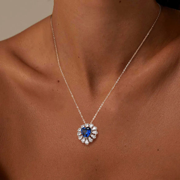 Wholesale Jewelry S925 Sterling Silver Retro Love Sapphire Necklace For Women With Geometric Design And Electroplating