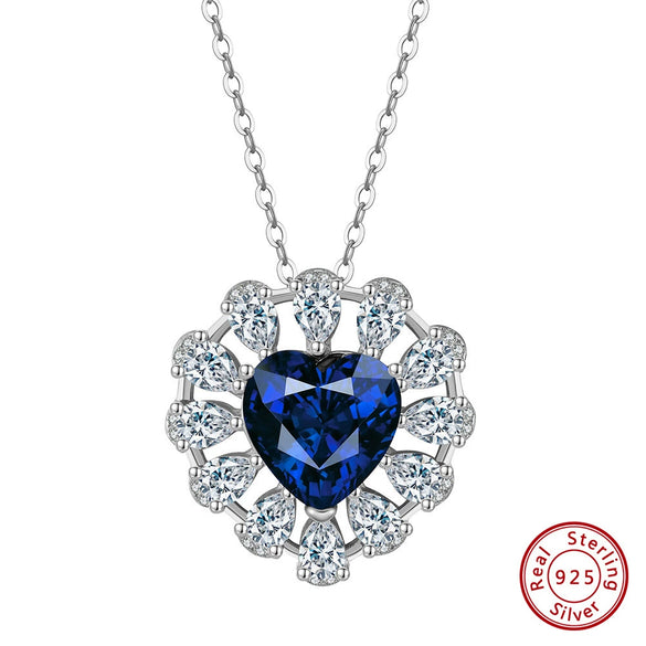 Wholesale Jewelry S925 Sterling Silver Retro Love Sapphire Necklace For Women With Geometric Design And Electroplating