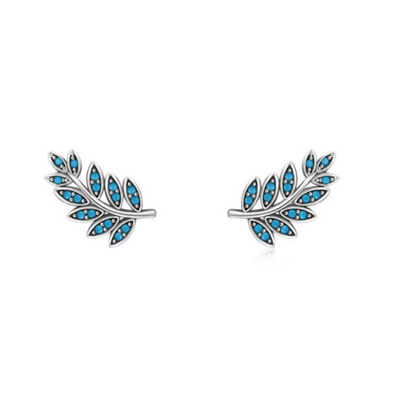 Wholesale Jewelry S925 Sterling Silver Retro Simple Style Leaf Pattern Earrings Set With Precious Stones
