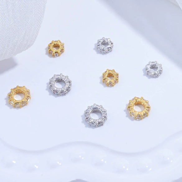 Wholesale Jewelry S925 Sterling Silver Zircon Inlaid Gear Pattern Round Beads Handmade Diy Beaded Material Accessories
