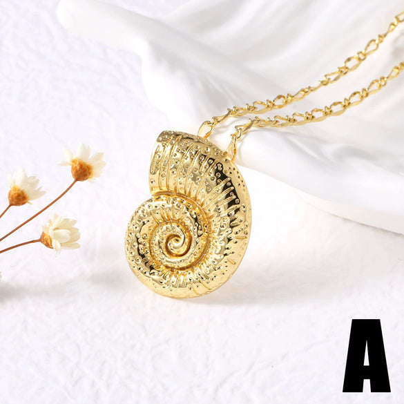 Wholesale Jewelry Sea Wind Pearl Conch Sea Star Copper 18K Gold Plated Necklace For Women