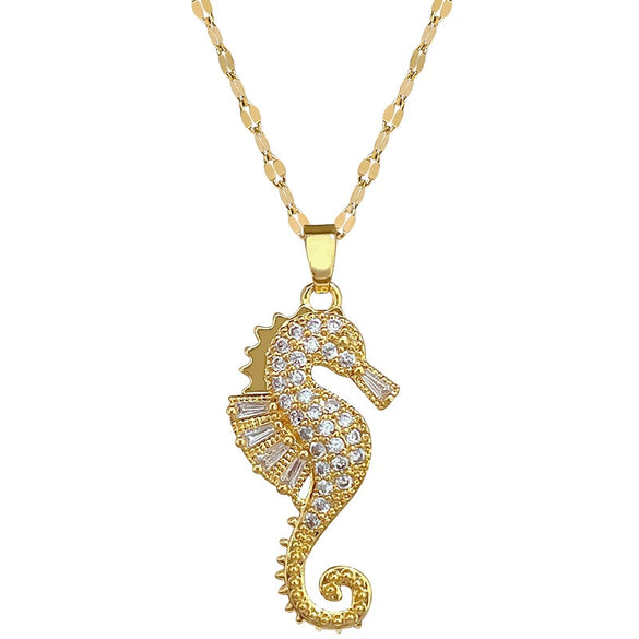 Wholesale Jewelry Seahorse Animal Geometric Stainless Steel And Copper Necklace Unisex
