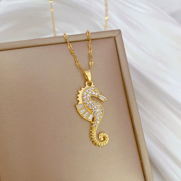 Wholesale Jewelry Seahorse Animal Geometric Stainless Steel And Copper Necklace Unisex