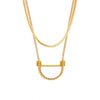 Wholesale Jewelry Semiround Lace Inlaid With White Shellfish Geometric 316L Stainless Steel Goldplated Necklace