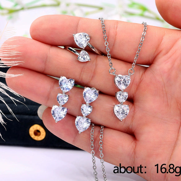 Wholesale Jewelry Set Copper Mixed Gem Inlay Heart Love Water Drops Bell Zircon Ochain Women's Necklace Earrings Ring