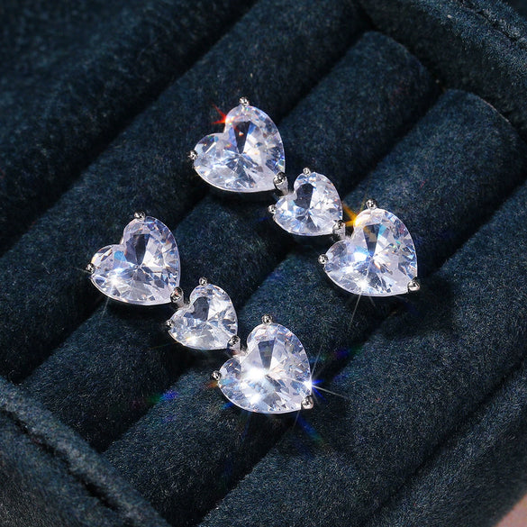 Wholesale Jewelry Set Copper Mixed Gem Inlay Heart Love Water Drops Bell Zircon Ochain Women's Necklace Earrings Ring