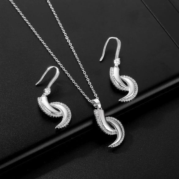 Wholesale Jewelry Set Copper Ochain Earrings And Necklace With Artificial Zircon Pendants And Geometric Pattern Simple Style Unisex And Women's