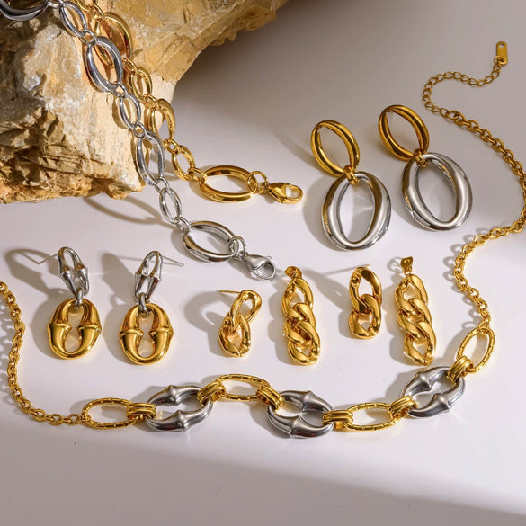 Wholesale Jewelry Set Electroplated Geometric Stainless Steel Earrings And Necklace For Women