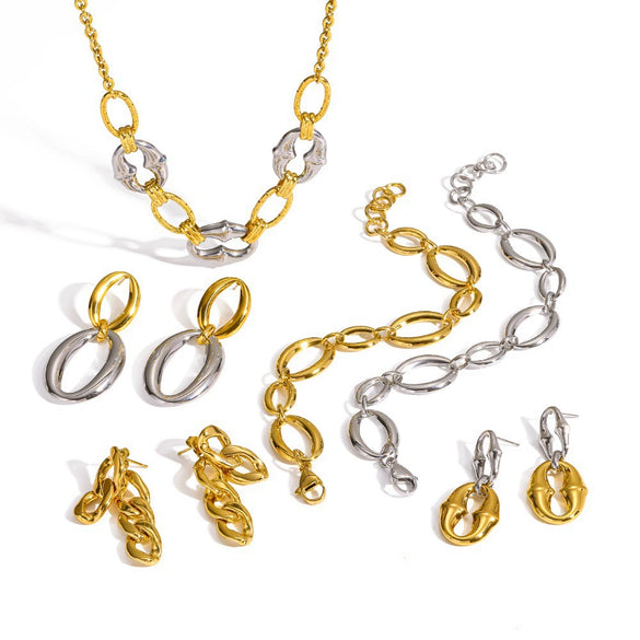 Wholesale Jewelry Set Electroplated Geometric Stainless Steel Earrings And Necklace For Women