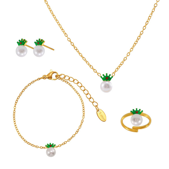 Wholesale Jewelry Set For Women And Kids Fashionable Ferris Wheel Design Stainless Steel And Titanium Steel Electroplated Crown Pendant Necklace Ring Earrings Bracelet