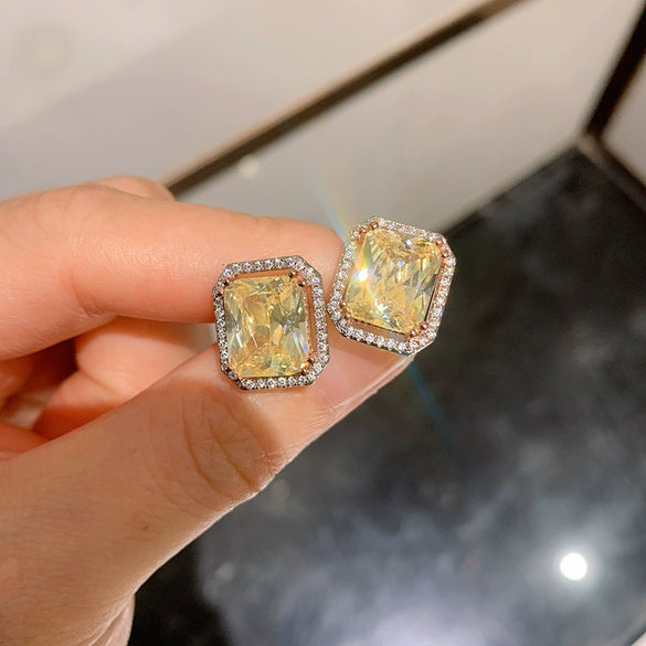 Wholesale Jewelry Set Geometric Quadrilateral Copper Mixed Gem Inlay Zircon Light Luxury Women's