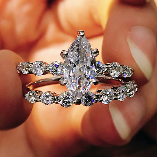Wholesale Jewelry Set Of Rings Copper Zircon Geometric Couple Style