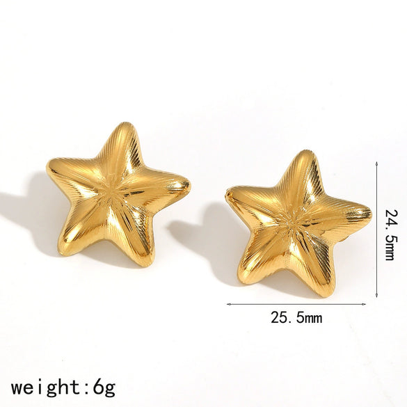 Wholesale Jewelry Set Stainless Steel Electroplated Fivepointed Star Earrings And Ring For Women