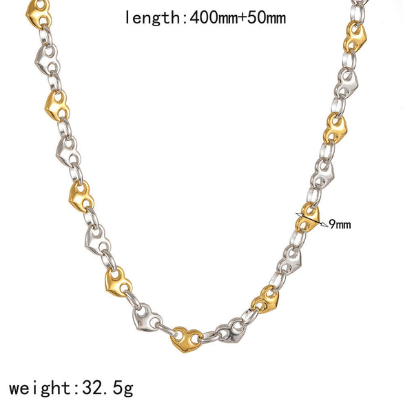 Wholesale Jewelry Set Stainless Steel Geometric Multi Ring Pig Nose Buckle Chain Necklace Bracelet For Women With Pvd Furnace Vacuum Real Gold Plating