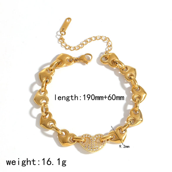 Wholesale Jewelry Set Stainless Steel Geometric Multi Ring Pig Nose Buckle Chain Necklace Bracelet For Women With Pvd Furnace Vacuum Real Gold Plating