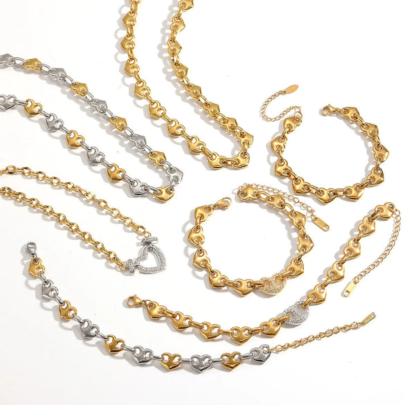 Wholesale Jewelry Set Stainless Steel Geometric Multi Ring Pig Nose Buckle Chain Necklace Bracelet For Women With Pvd Furnace Vacuum Real Gold Plating