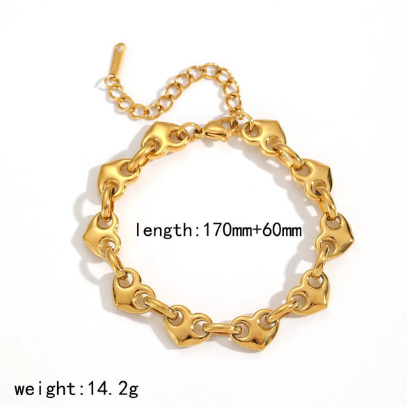 Wholesale Jewelry Set Stainless Steel Geometric Multi Ring Pig Nose Buckle Chain Necklace Bracelet For Women With Pvd Furnace Vacuum Real Gold Plating