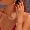 Wholesale Jewelry Set Stainless Steel 18K Gold Plated Titanium Steel Inlay Geometric Heart Drop Bell Style Necklace Bracelet For Women