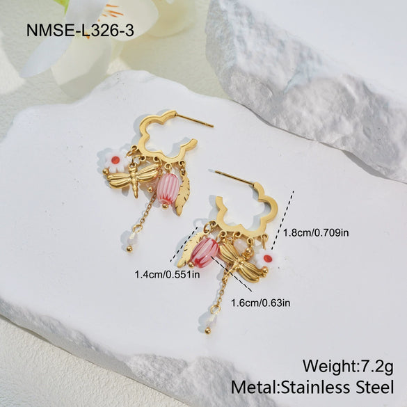 Wholesale Jewelry Set Stainless Steel 18K Gold Plated Titanium Steel Inlay Geometric Heart Drop Bell Style Necklace Bracelet For Women