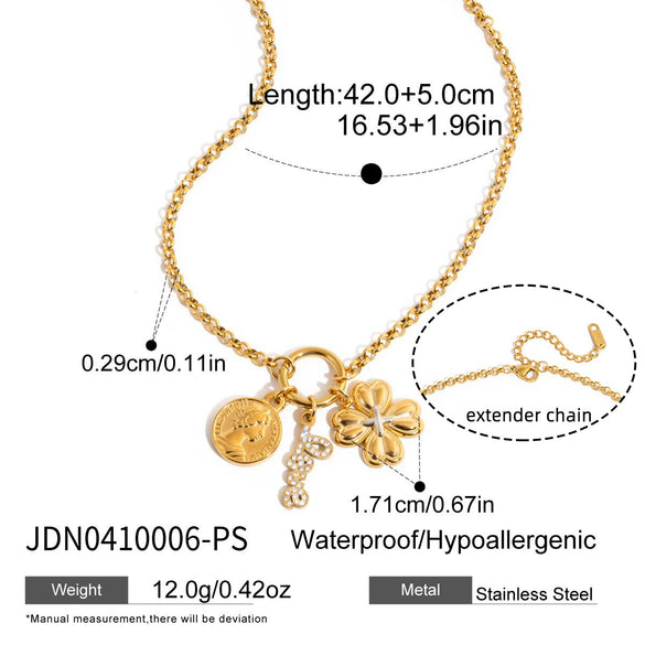 Wholesale Jewelry Set Stainless Steel Titanium Steel Electroplated Heart Four Leaf Clover Plants And Flowers Pattern Women's Earrings Necklace