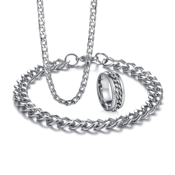 Wholesale Jewelry Set Titanium Steel Geometric Cuban Chain Pattern Polished