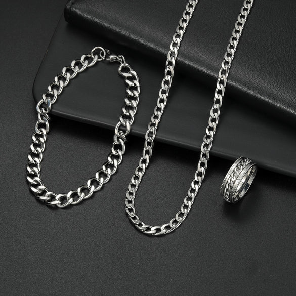 Wholesale Jewelry Set Titanium Steel Geometric Cuban Chain Pattern Polished