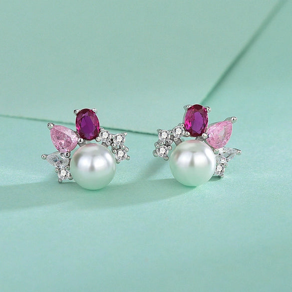 Wholesale Jewelry Set With Freshwater Pearls S925 Sterling Silver Pink Pendant Earrings Round Shape Casual Fashion For Women