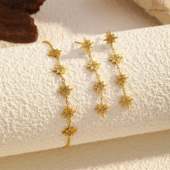Wholesale Jewelry Set Women's Stainless Steel Electroplated Jewelry With Stars Sun And Moon Clouds And Universe Patterns Earrings Bracelet
