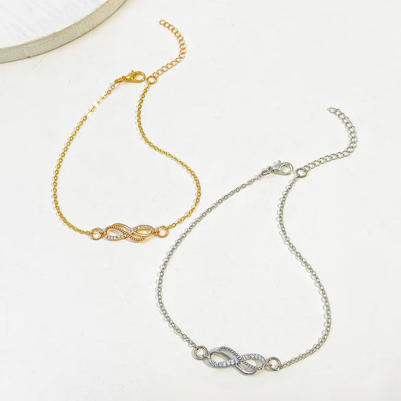 Wholesale Jewelry Sexy Infinity Alloy Rhinestones 14k Gold Plated Anklet