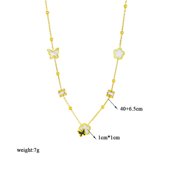 Wholesale Jewelry Shell Black And White Butterfly Flower Tassel Titanium Steel And Stainless Steel Clavicle Chain With Electroplating For Women