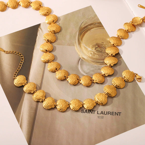 Wholesale Jewelry Shell Pattern Titanium Steel And Stainless Steel Necklace And Bracelet With Electroplating And Handmade Chain