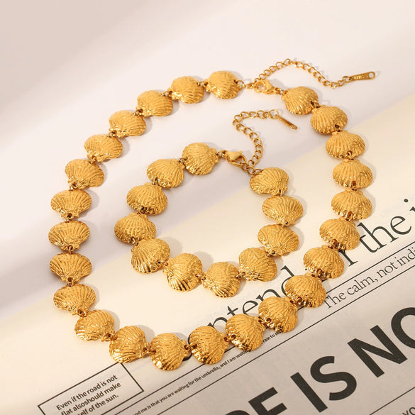 Wholesale Jewelry Shell Pattern Titanium Steel And Stainless Steel Necklace And Bracelet With Electroplating And Handmade Chain