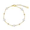 Wholesale Jewelry Shell Pearl Four Leaf Clover Round Bead Chain Bracelet S925 Sterling Silver Electroplated Geometric Style For Women