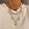 Wholesale Jewelry Shell Rice Beads Alloy Geometric Cross Chain Necklace For Women Electroplated