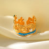 Wholesale Jewelry Shell Stainless Steel Goldplated Geometric Animal Zodiac Mermaid Oil Drop Open Ring