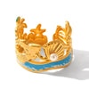 Wholesale Jewelry Shell Stainless Steel Goldplated Geometric Animal Zodiac Mermaid Oil Drop Open Ring
