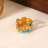 Wholesale Jewelry Shell Stainless Steel Goldplated Geometric Animal Zodiac Mermaid Oil Drop Open Ring