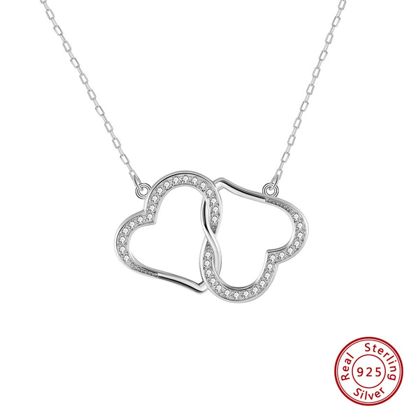 Wholesale Jewelry Silver Double Love Zircon Inlaid Geometric Necklace Electroplated For Women