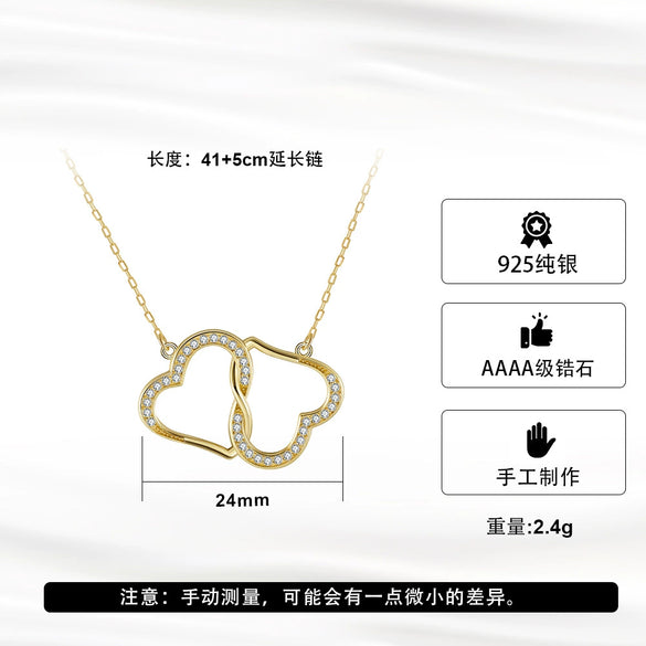 Wholesale Jewelry Silver Double Love Zircon Inlaid Geometric Necklace Electroplated For Women