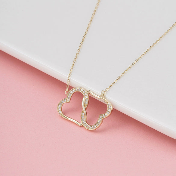 Wholesale Jewelry Silver Double Love Zircon Inlaid Geometric Necklace Electroplated For Women