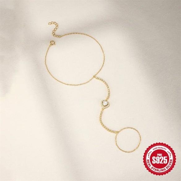 Wholesale Jewelry Silver 925 Geometric Heartset Diamond Clawset Tassel Chain Bracelet Ring